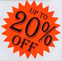 Assorted Fluorescent Stars - "UP TO 20% OFF", Large 20 /Pk, 203mm