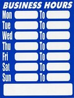 Plastic Sign - Business Hours, 5/Pk